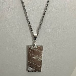 Natural Muonionalusta Meteorite FreeSize Rectangular Silver Pendant 925 Unisex